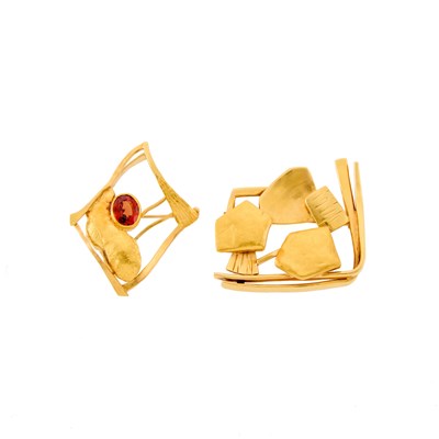 Lot 1020 - Janiyé Two High Karat Gold, Gold and Citrine Brooches
