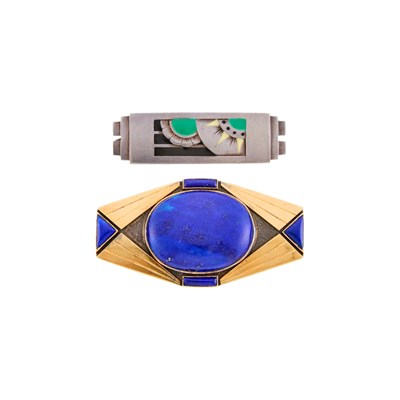Lot 1241 - Gold, Silver and Lapis Brooch, France and Silver and Enamel Brooch