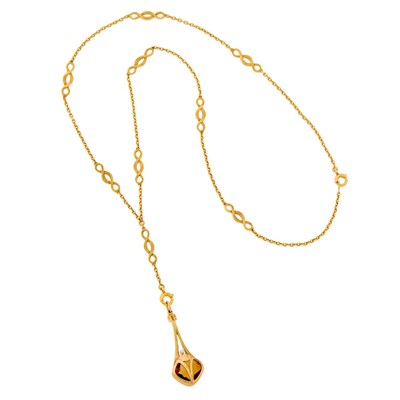 Lot 1201 - Gold, Citrine and Pearl Pendant with Chain Necklace