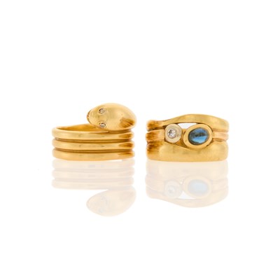 Lot 1185 - Two Gold, Diamond and Cabochon Sapphire Rings