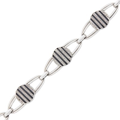 Lot 199 - Raymond Yard Platinum, Diamond and Black Enamel Bracelet