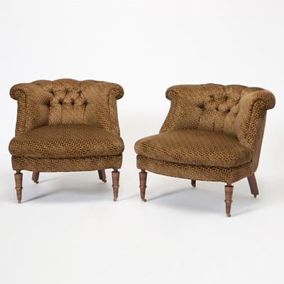 Lot 167 - Pair of Upholstered Mahogany Slipper Chairs