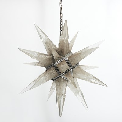 Lot 261 - Charles J. Weinstein Co. Art Deco Chrome-Plated Metal and Mold-Blown Glass "Starburst" Chandelier