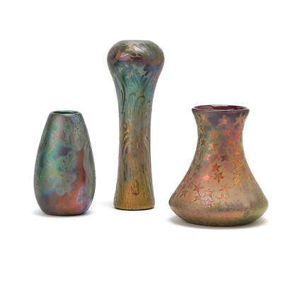 Lot 122 - Group of Three Weller Sicard Art Nouveau Iridescent Art Pottery Vases