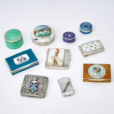 Lot 3172 - Group of Ten Enameled Silver Boxes and Cases
