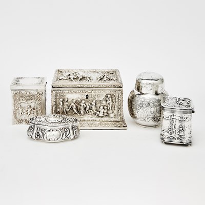 Lot 3326 - Group of Five Silver and Silver-Plated Boxes and Jars