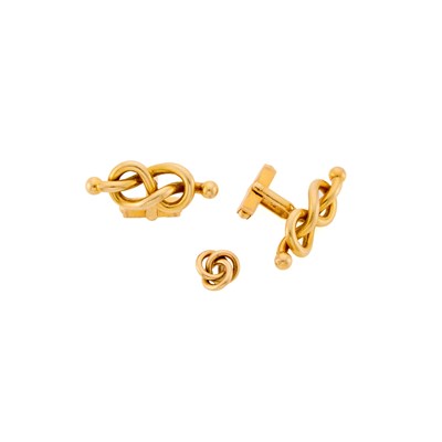 Lot 1051 - Pair of Gold Cufflinks and Tie Tac