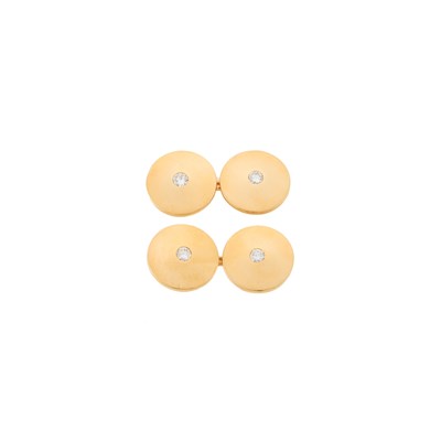 Lot 1046 - Pair of Gold and Diamond Disc Cufflinks