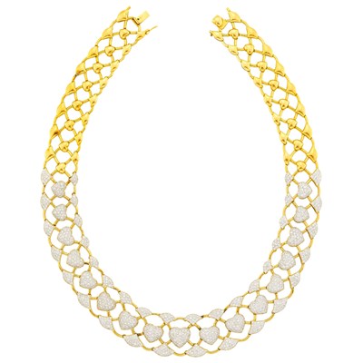 Lot 1161 - Two-Color Gold and Diamond Heart Necklace