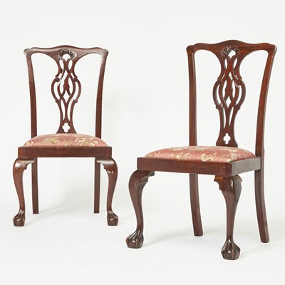 Lot 182 - Pair of Chippendale Style Upholstered Mahogany Side Chairs