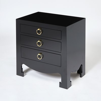 Lot 307 - Black Lacquered Three Drawer Bedside Table