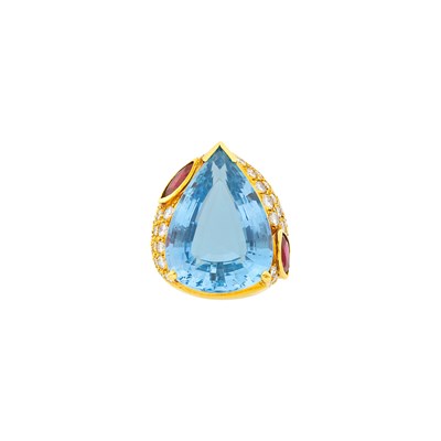 Lot 63 - Gold, Blue Topaz, Ruby and Diamond Ring