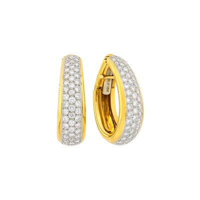 Lot 105 - David Webb Pair of Gold, Platinum and Diamond Hoop Earclips
