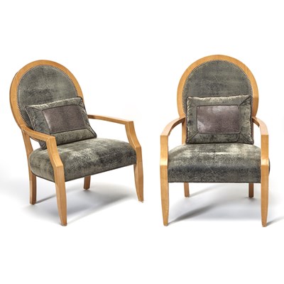 Lot 402 - Pair of J. Robert Scott Upholstered Fruitwood Armchairs