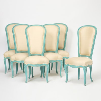 Lot 692 - Set of Six Louis XV Style Upholstered Lacquered Dining Chairs
