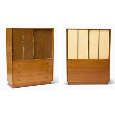 Lot 316 - Two Harvey Probber Mahogany, Brass and Leather Wardrobes