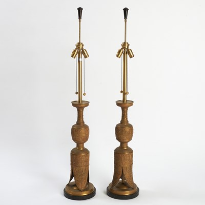 Lot 305 - Pair of Chinese Style Brass Table Lamps