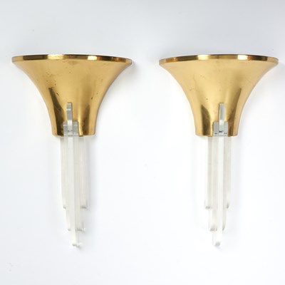 Lot 298 - Pair of Art Deco Style Brass and Acrylic Sconces