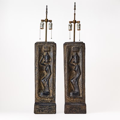 Lot 233 - Pair of African Style Composition Lamps