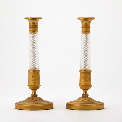 Lot 267 - Pair of French Gilt-Bronze Mounted Cut-Glass Candlesticks
