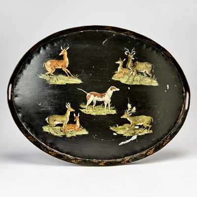 Lot 465 - Sporting Theme Painted Tole Tray