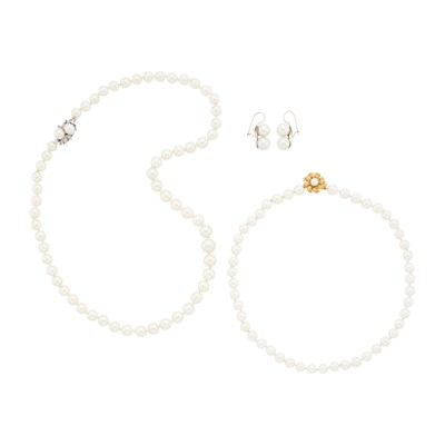 Lot 1080 - Group of Gold, White Gold, Cultured Pearl and Diamond Jewelry