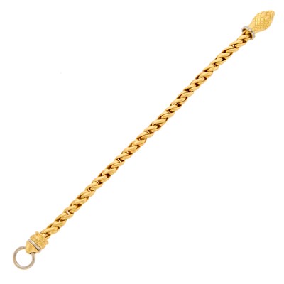 Lot 1203 - Two-Color Gold and Diamond Snake Head Bracelet