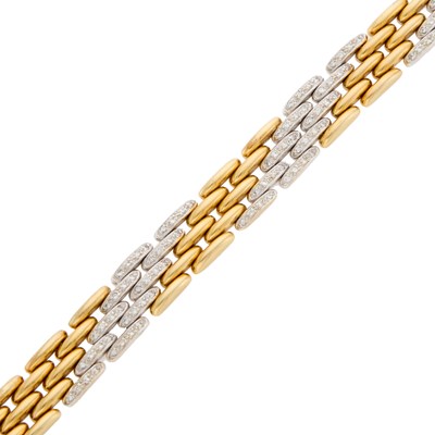 Lot 1253 - Two-Color Gold and Diamond Link Bracelet