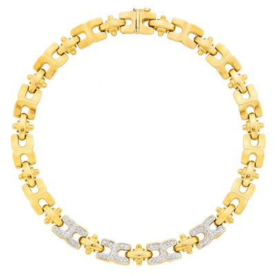 Lot 1188 - Two-Color Gold and Diamond Link Necklace
