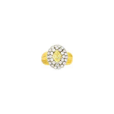 Lot 139 - Tw-Color Gold, Fancy Intense Yellow Diamond and Diamond Ring