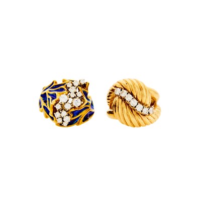 Lot 1252 - Two Gold, Enamel and Diamond Rings