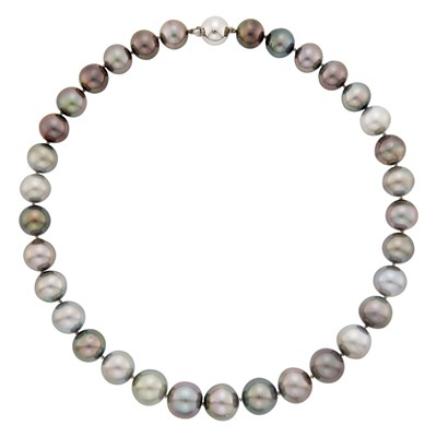 Lot 71 - Tahitian Gray Semi-Baroque Cultured Pearl Necklace with White Gold Clasp