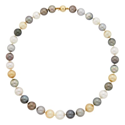 Lot 17 - South Sea, Tahitian Gray and Golden Cultured Pearl Necklace with Gold Clasp