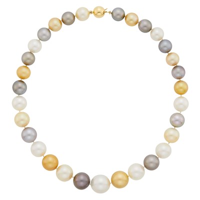 Lot 1196 - South Sea, Tahitian Gray and Golden Cultured Pearl Necklace with Gold Ball Clasp
