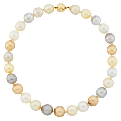 Lot 1095 - South Sea, Tahitian Gray and Golden Cultured Pearl Necklace with Gold and Diamond Ball Clasp