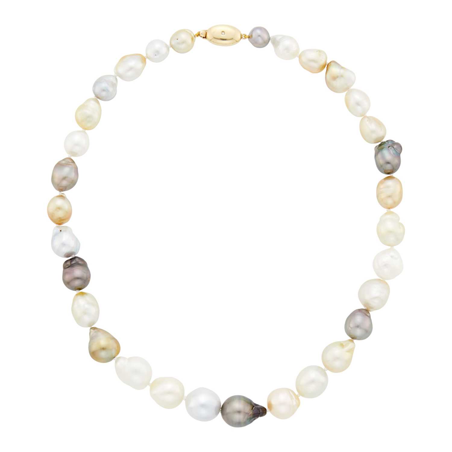 Lot 1268 - Multicolored Baroque Cultured Pearl Necklace with Gold and Diamond Clasp