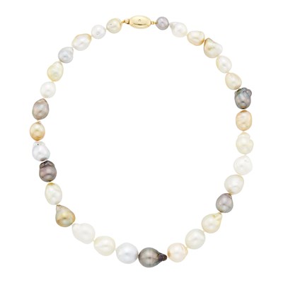 Lot 1268 - Multicolored Baroque Cultured Pearl Necklace with Gold and Diamond Clasp