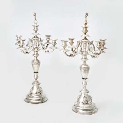 Lot 193 - Pair of Continental Silver Five Light Candelabra