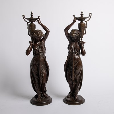 Lot 522 - Pair of French large Patinated Bronze Figures of Water Carriers