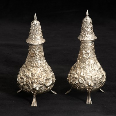 Lot 265 - Pair of Sterling Silver Floral Patterned Shakers