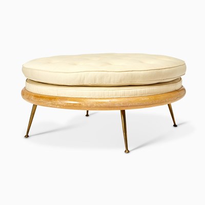 Lot 317 - T.H. Robsjohn-Gibbings for Widdicomb Upholstered Walnut "Model 1745" Pouf Ottoman