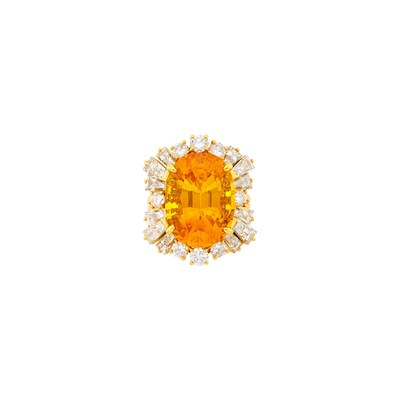Lot 156 - Fred Paris Gold, Yellowish Orange Sapphire and Diamond Ring