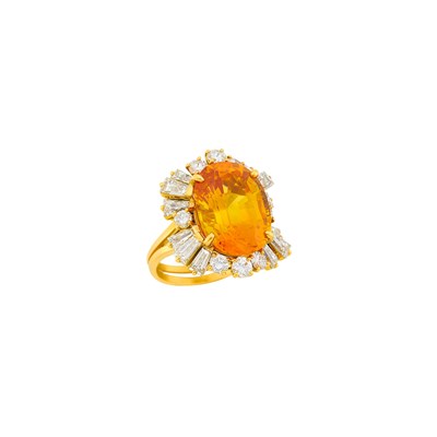Lot 156 - Fred Paris Gold, Yellowish Orange Sapphire and Diamond Ring
