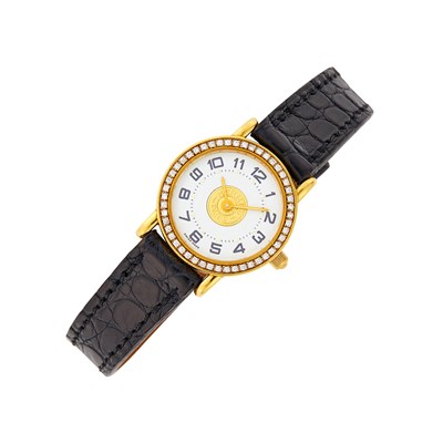 Lot 141 - Hermès Paris Gold and Diamond 'Sellier-Dame' Wristwatch
