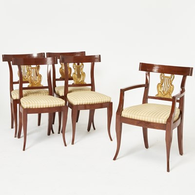 Lot 279 - Set of Ten Italian Neoclassical Style Parcel Gilt Walnut Dining Chairs