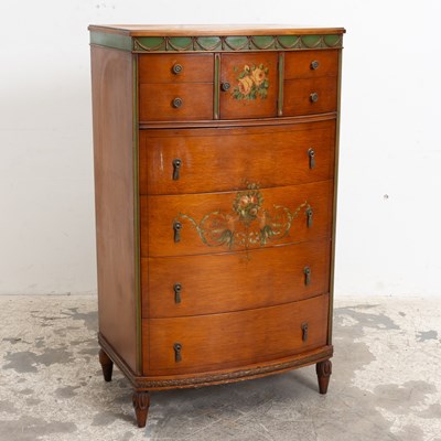 Lot 21 - Edwardian Style Paint Decorated Satinwood Tall Chest