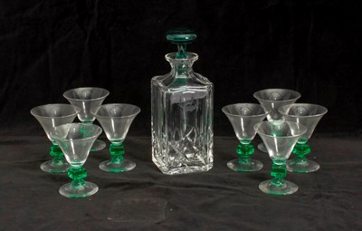 Lot 378 - Set of Seven Glass Green Stem Cocktail Glasses