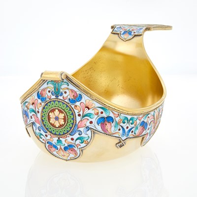 Lot 207 - Russian Silver-Gilt and Cloisonné Enamel Kovsh