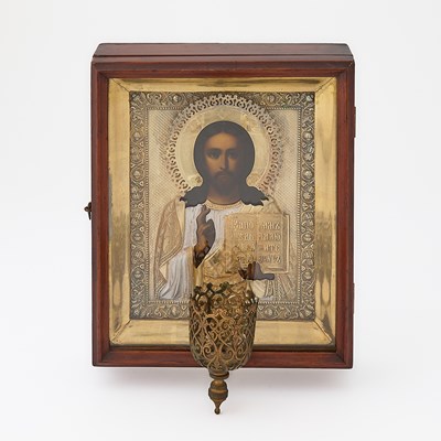 Lot 246 - Russian Silver-Gilt Icon of Christ Pantocrator