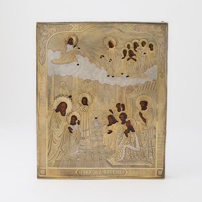 Lot 1039 - Russian Silver Icon of the Protection of the Mother of God [Pokrov]